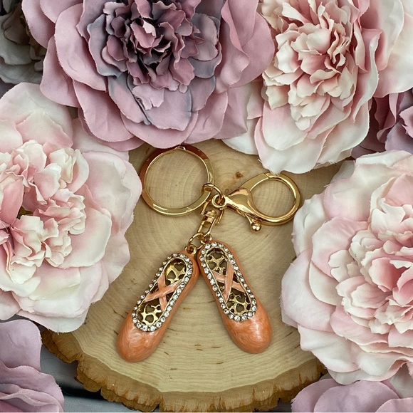 Crystal Peach Ballet Slippers Keychain Charm - Picture 3 of 7